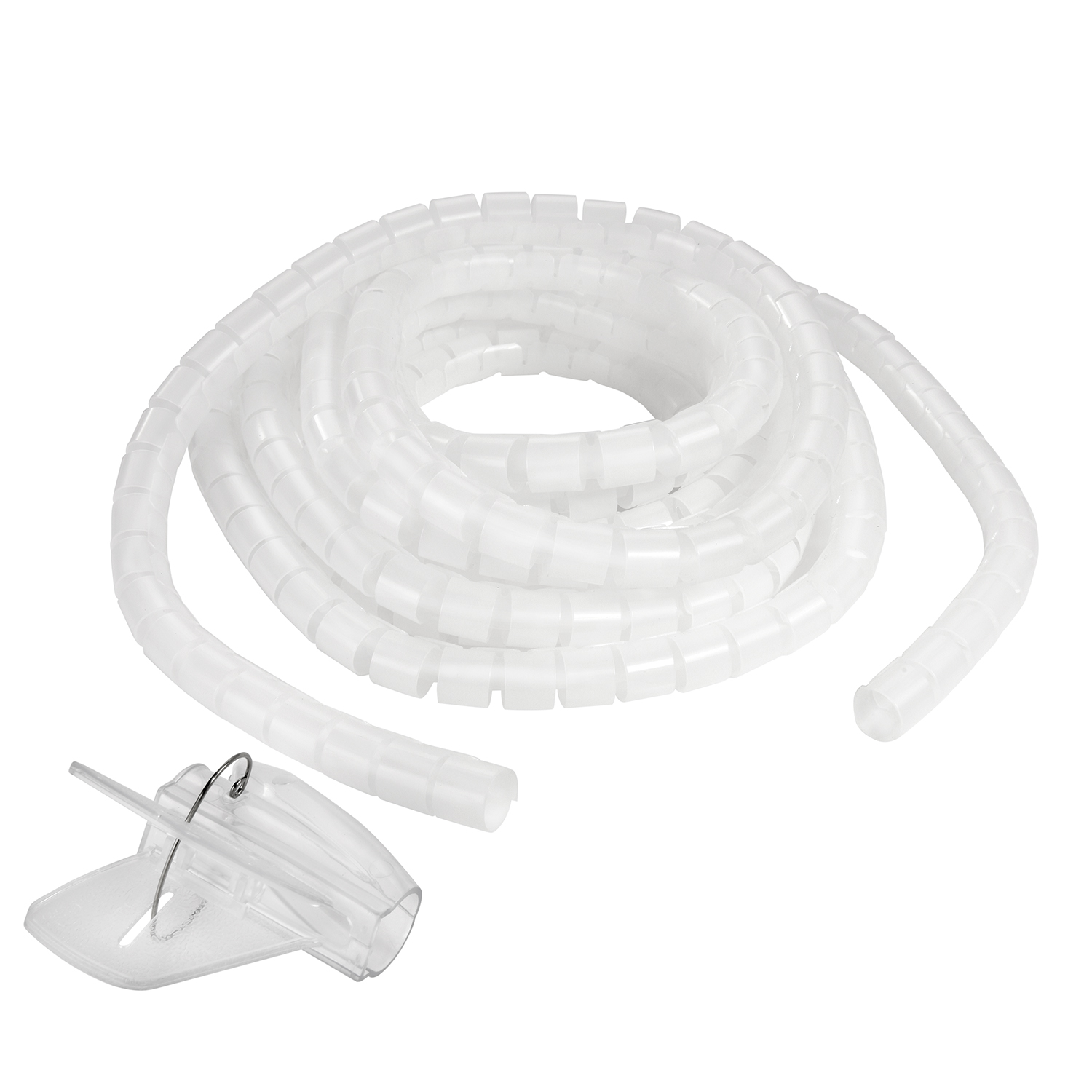 Einfädelhilfe, 1,5m Kabelschlauch, Transparent, mit Spiral-Kabelschlauch TPFNET Transparent Premium 20mm,