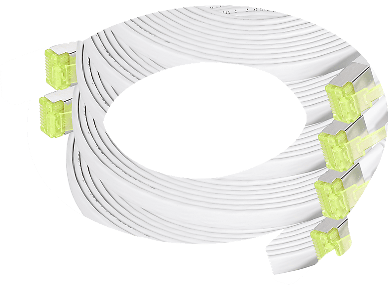 TPFNET 5er Pack weiß, 10 m U/FTP 3m / Flachkabel Patchkabel GBit, 3 Netzwerkkabel