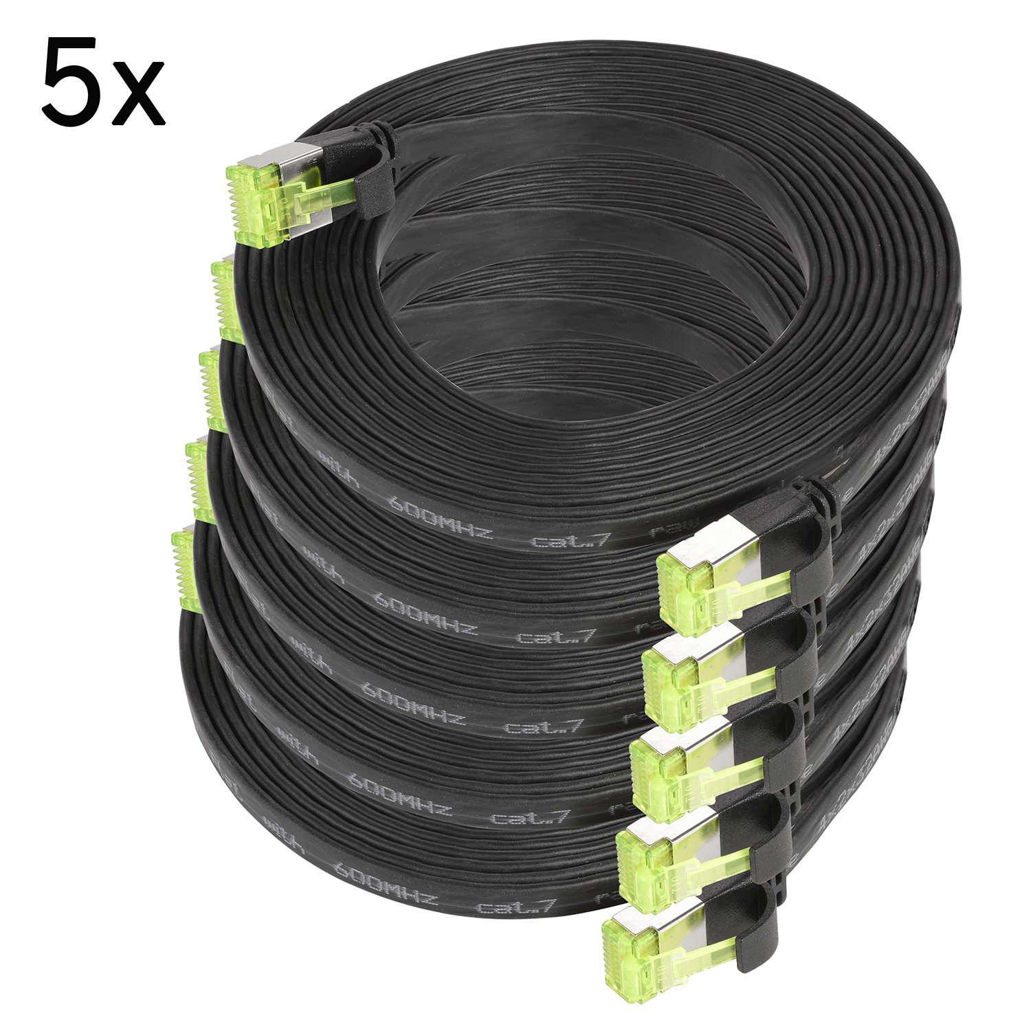 TPFNET 5er 10 Flachkabel schwarz, Netzwerkkabel, 5m Pack / GBit, 5 Patchkabel U/FTP m