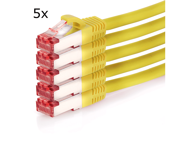 TPFNET 5er Pack 1,5m Patchkabel / Netzwerkkabel S/FTP 1000Mbit, gelb, Netzwerkkabel, 1,5 m