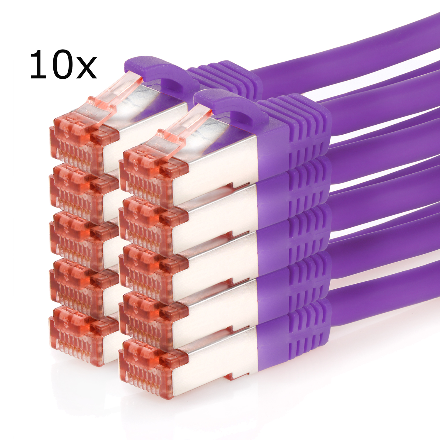 TPFNET Pack Netzwerkkabel 10er / Netzwerkkabel, violett, 7,5 S/FTP Patchkabel 1000Mbit, m 7,5m