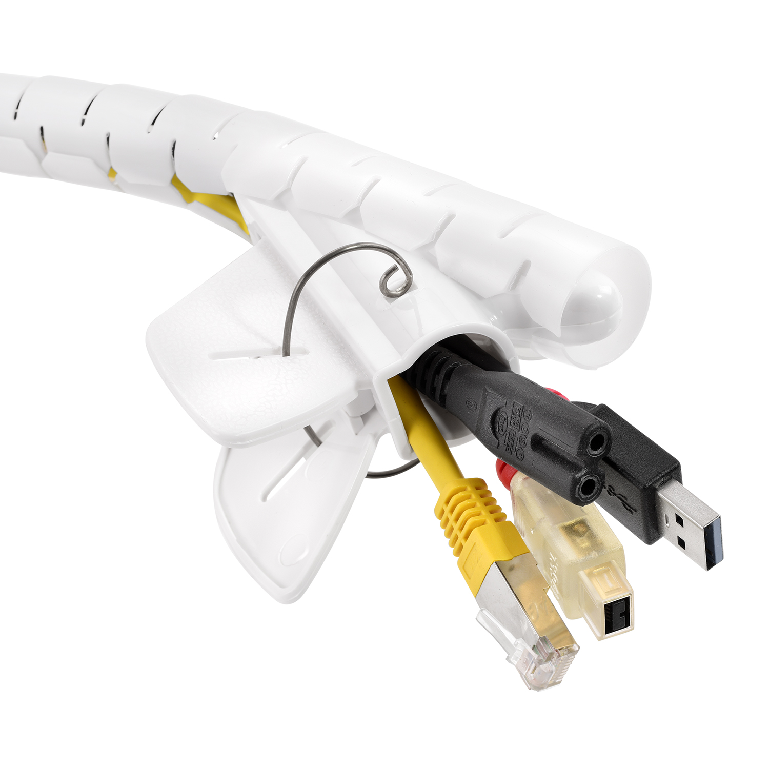 TPFNET Premium Spiral-Kabelschlauch 30mm, Kabelschlauch, mit Weiß 5m Einfädelhilfe, Weiß