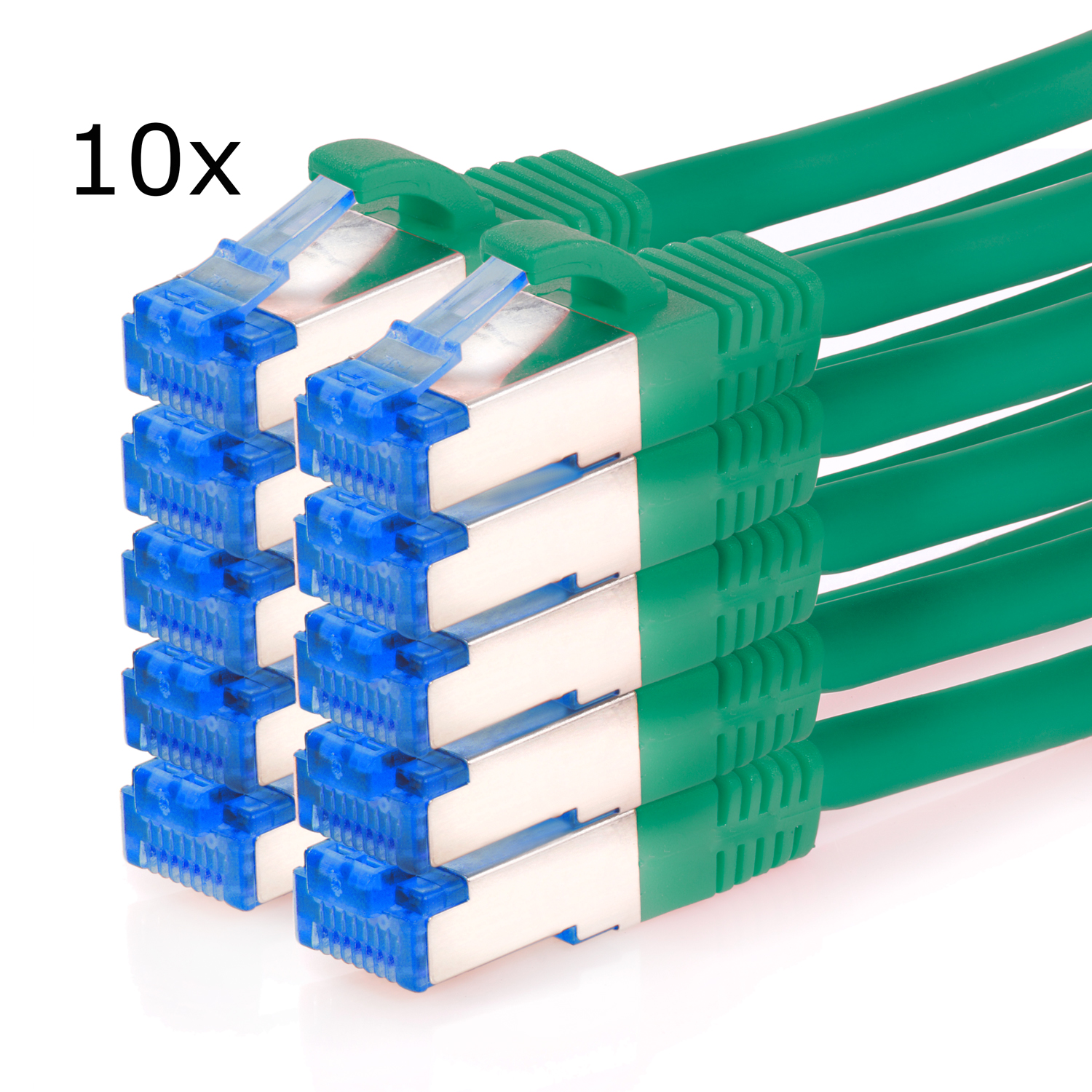TPFNET 10er Pack Patchkabel Netzwerkkabel, 3m 10GBit, m S/FTP Netzwerkkabel grün, 3 