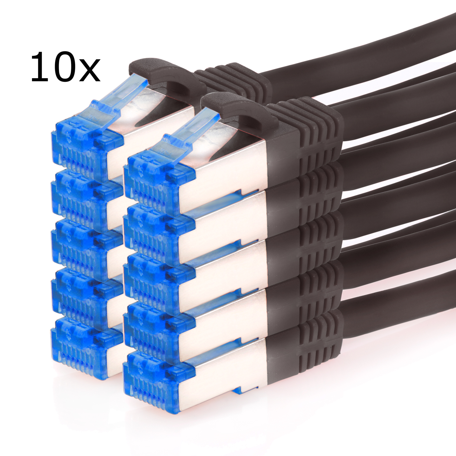 TPFNET 1,5 S/FTP Pack 10GBit, 1,5m schwarz, Patchkabel m Netzwerkkabel, 10er Netzwerkkabel /