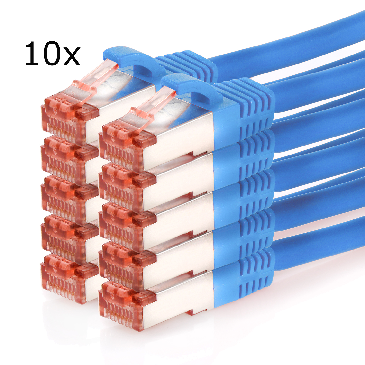 TPFNET 10er Pack 2m blau, S/FTP Netzwerkkabel 1000Mbit, Patchkabel Netzwerkkabel, 2 m 