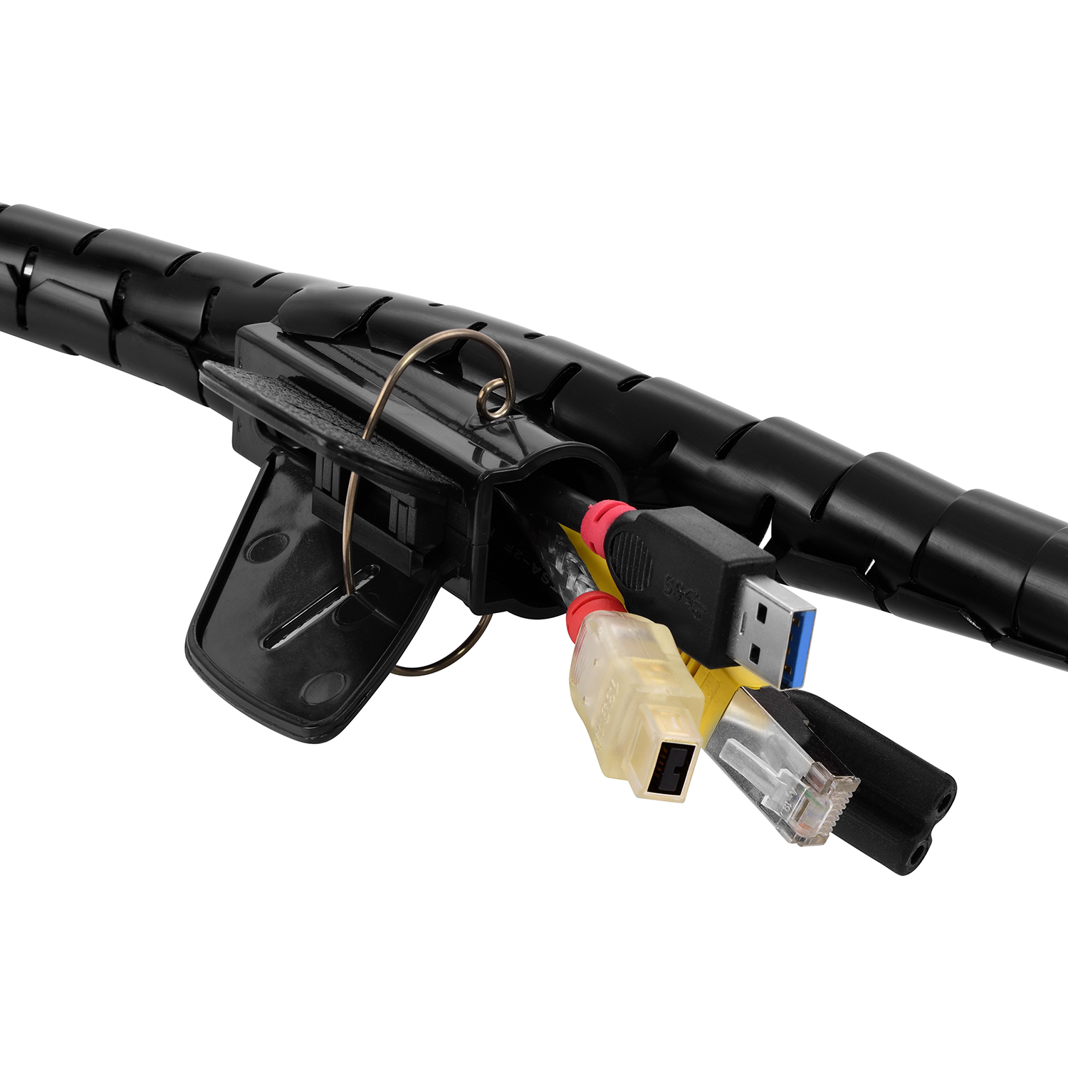 TPFNET Premium Spiral-Kabelschlauch 20mm, mit Schwarz, Einfädelhilfe, Schwarz Kabelschlauch, 1,5m