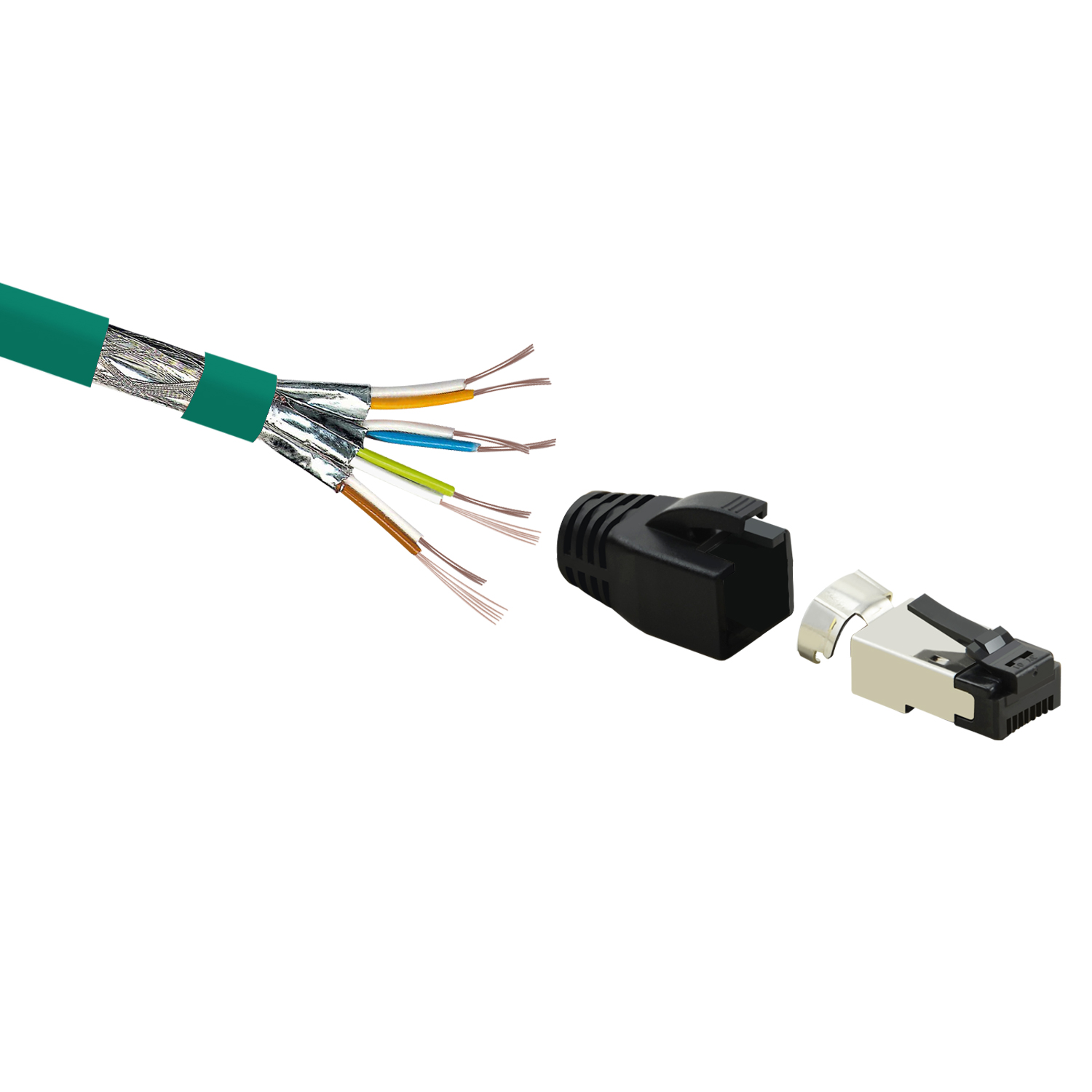 Grünes Ethernet-Kabel mit Stecker.