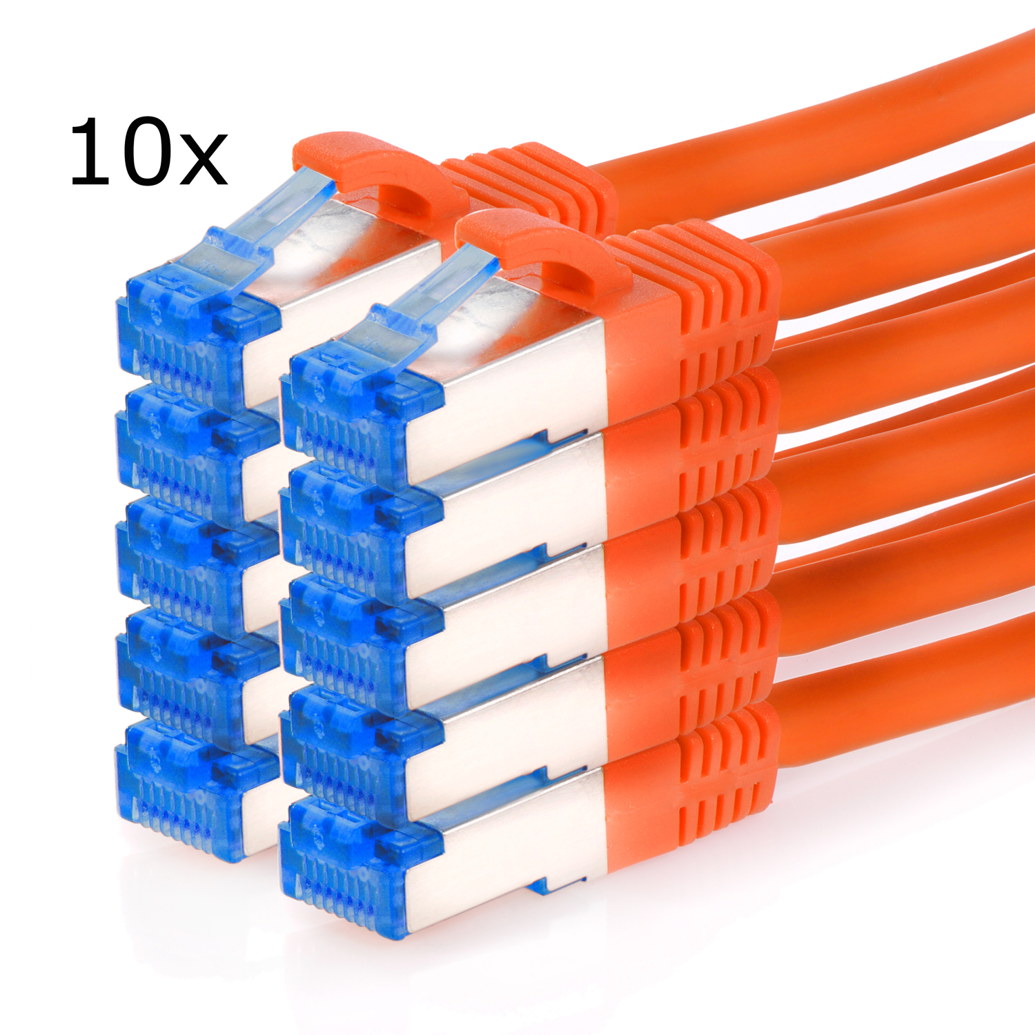 TPFNET 10er Pack 1m Patchkabel / orange, S/FTP Netzwerkkabel m 1 Netzwerkkabel, 10GBit