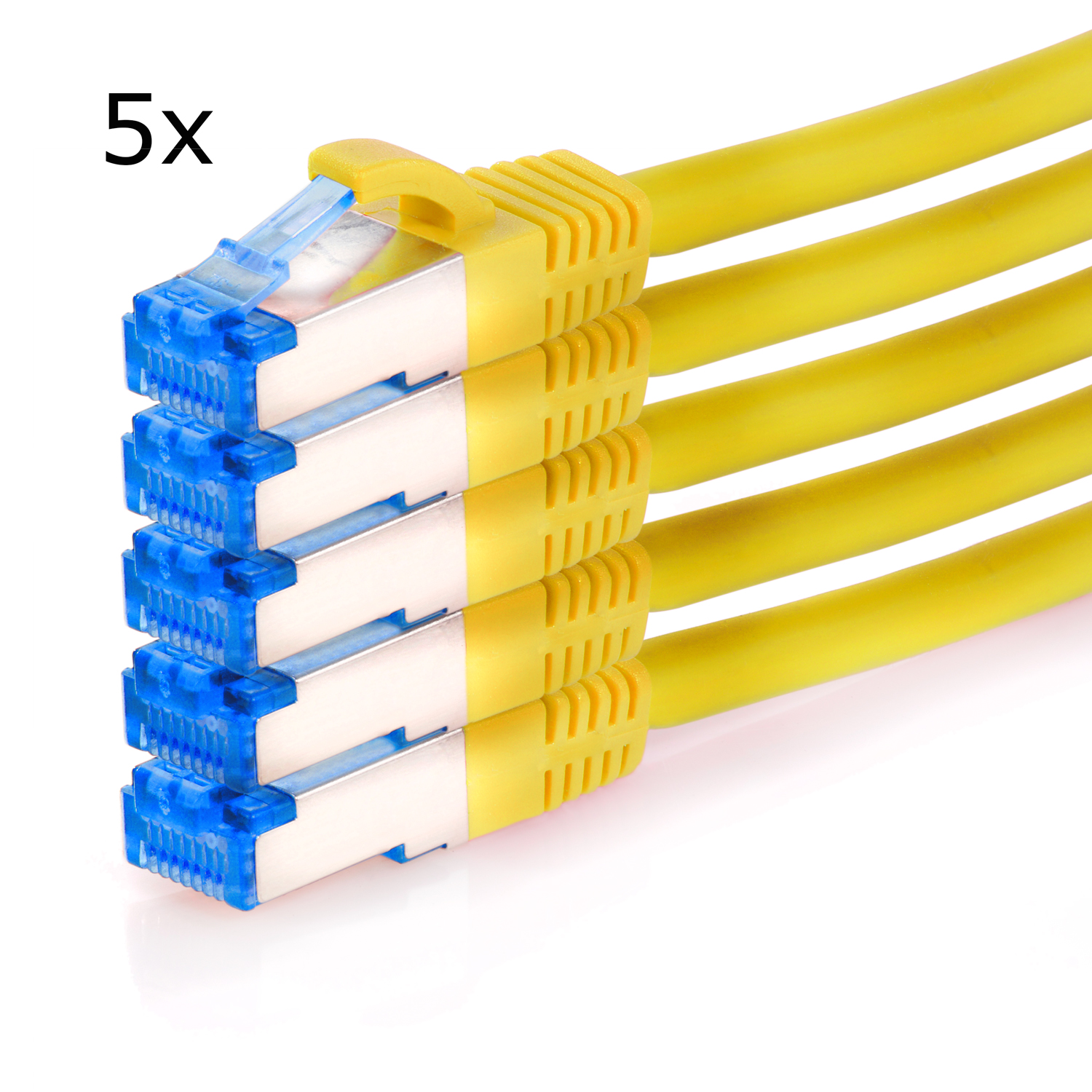 TPFNET 5er Pack 7,5m Patchkabel m / 7,5 Netzwerkkabel, Netzwerkkabel S/FTP 10GBit, gelb