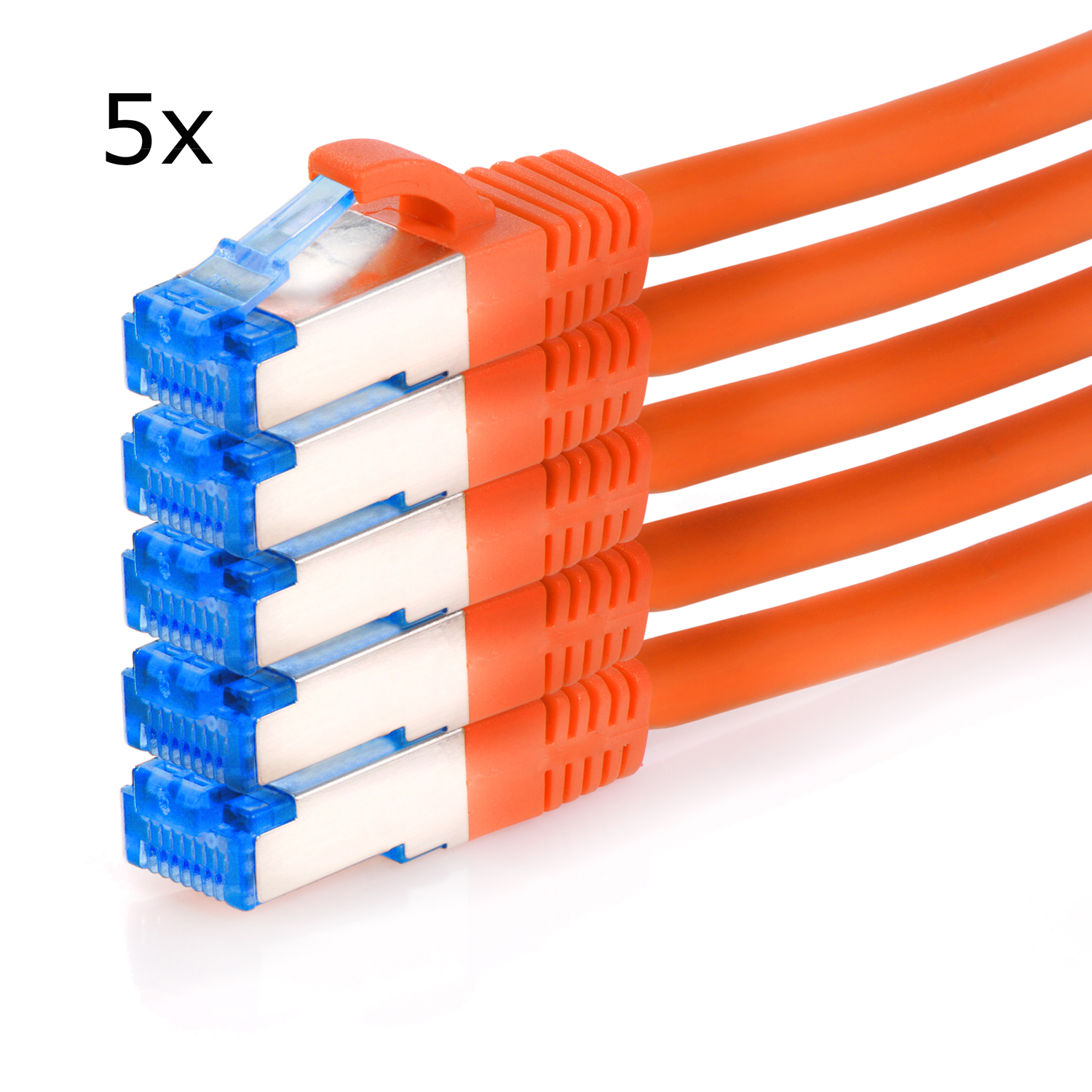 TPFNET 5er 5 10GBit, S/FTP Netzwerkkabel, / 5m Patchkabel m Pack orange, Netzwerkkabel