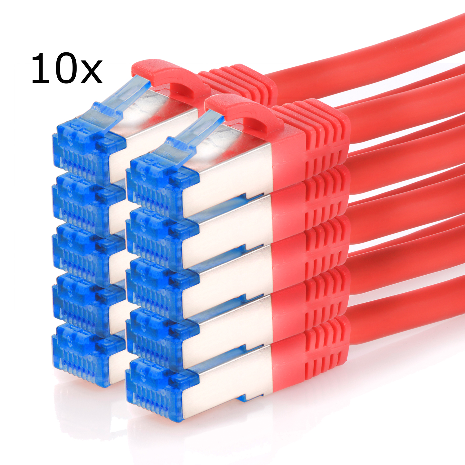 TPFNET 10er Pack 2m Patchkabel / 2 S/FTP Netzwerkkabel Netzwerkkabel, m rot, 10GBit