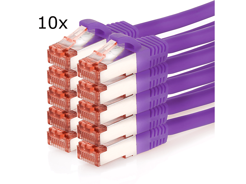 TPFNET Netzwerkkabel Pack violett, S/FTP 1000Mbit, 10er m Patchkabel 2 2m / Netzwerkkabel,