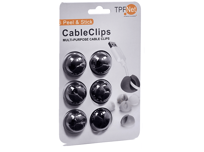 TPFNET Premium Cable Clip 6 Stück, schwarz Cable Clip, Schwarz