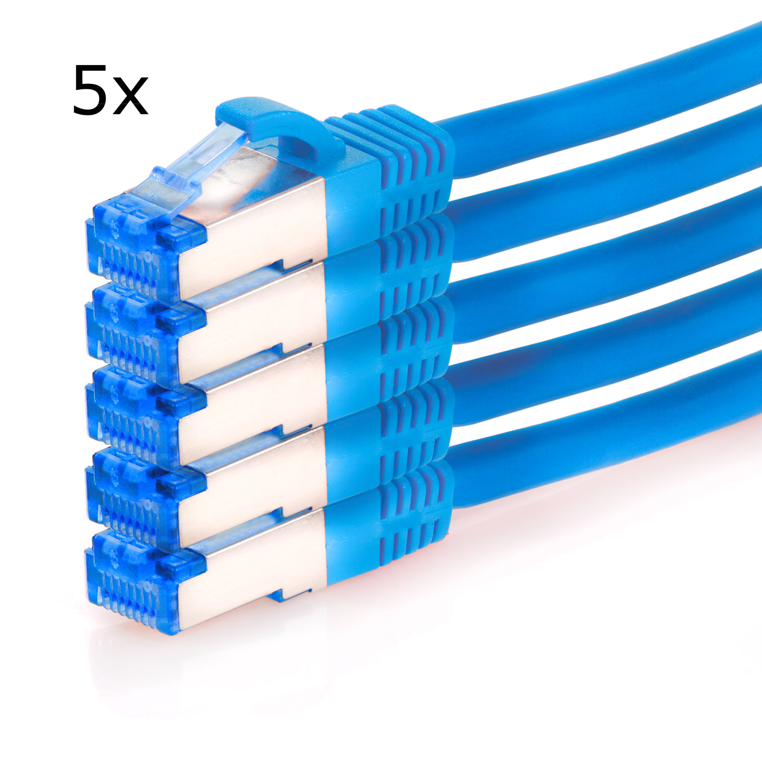 TPFNET 5er Pack 7,5m S/FTP m Patchkabel blau, Netzwerkkabel Netzwerkkabel, 10GBit, / 7,5