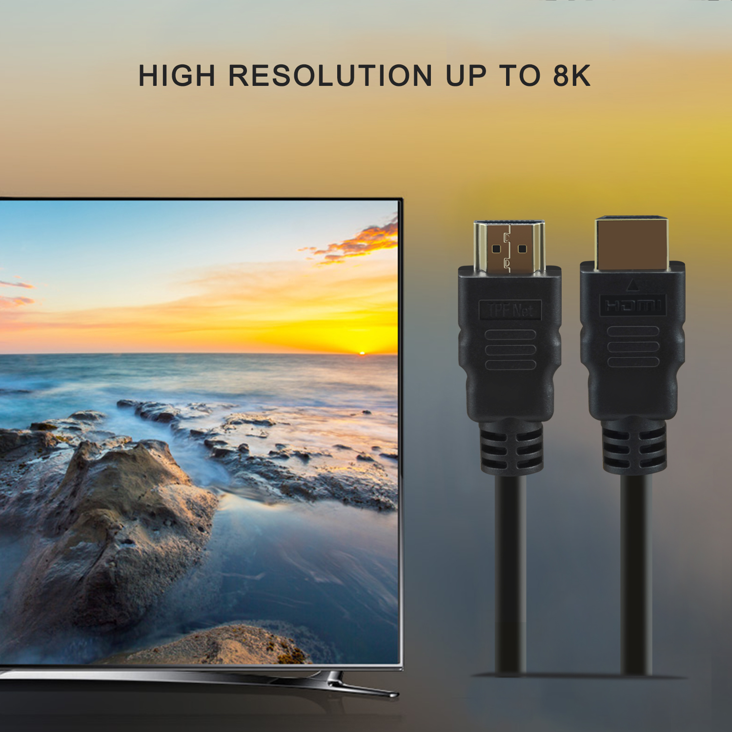 8K, Ethernet, HD, HDMI-Kabel Premium Ultra 0,5m mit schwarz, TPFNET HDMI-Kabel abwärtskompatibel,
