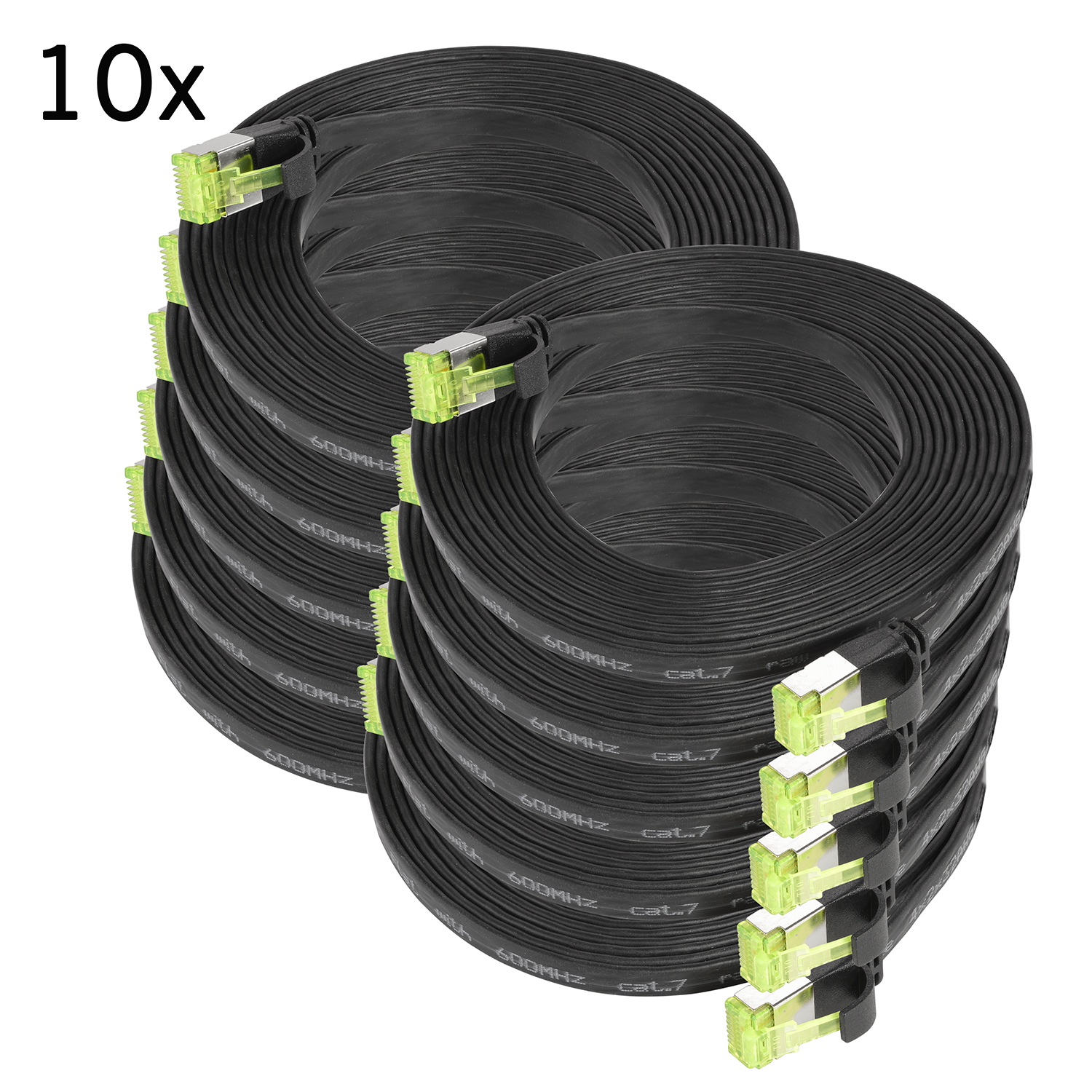 10 Patchkabel 5m Netzwerkkabel, Flachkabel / 5 TPFNET Pack schwarz, GBit, U/FTP 10er m