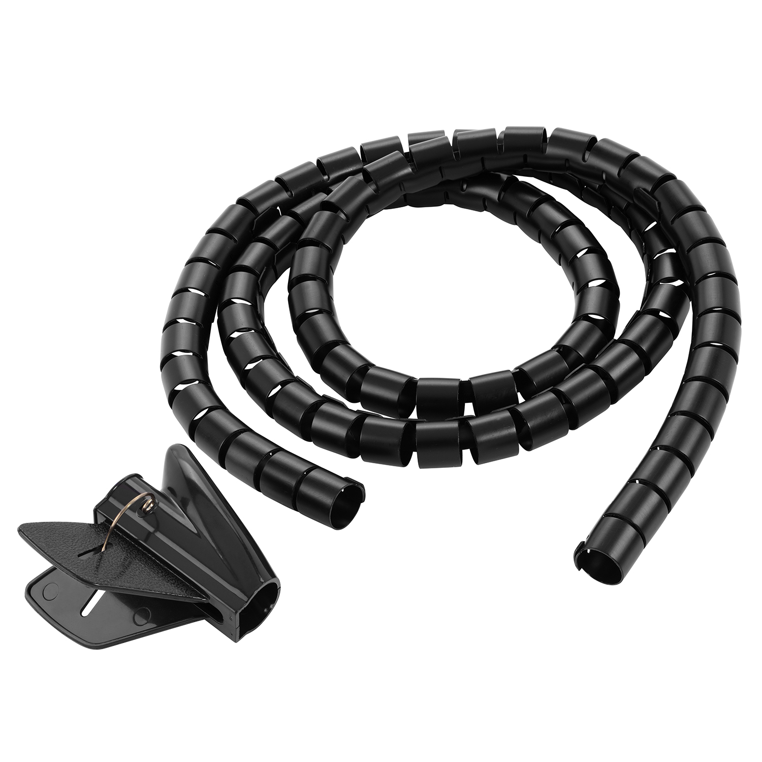 Spiral-Kabelschlauch 5m 20mm, Einfädelhilfe, TPFNET Schwarz, mit Schwarz Kabelschlauch, Premium