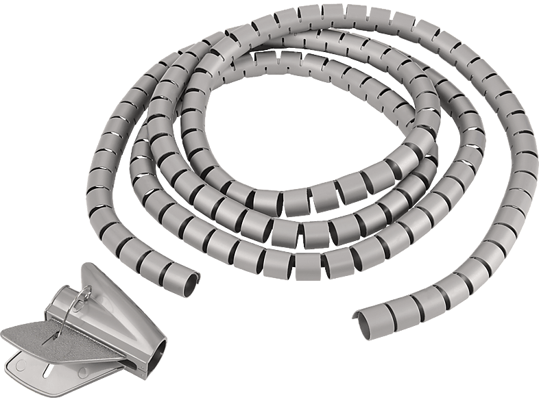 TPFNET Premium Spiral-Kabelschlauch 5m Silber, Einfädelhilfe, mit 30mm, Silber Kabelschlauch