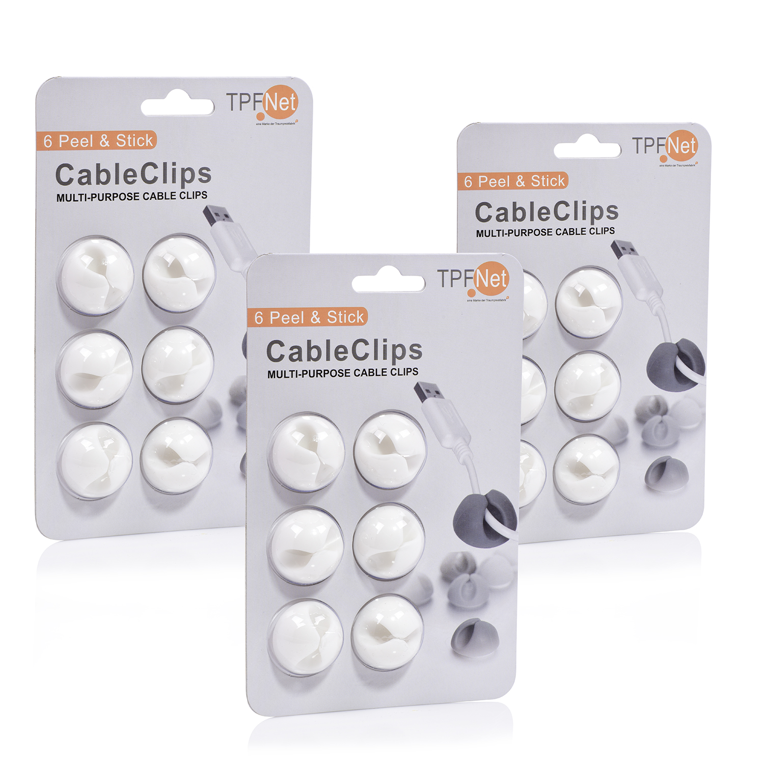 TPFNET 3er Pack Cable Cable 3x6 Clip, Weiß Stück, weiß Clip Premium