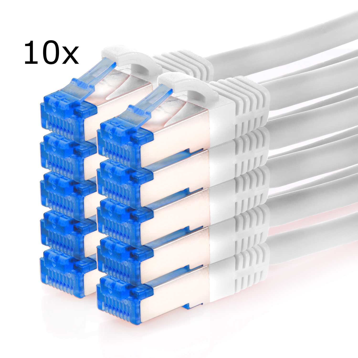 TPFNET 10er Pack m / weiß, 2m 2 Netzwerkkabel 10GBit, Patchkabel S/FTP Netzwerkkabel