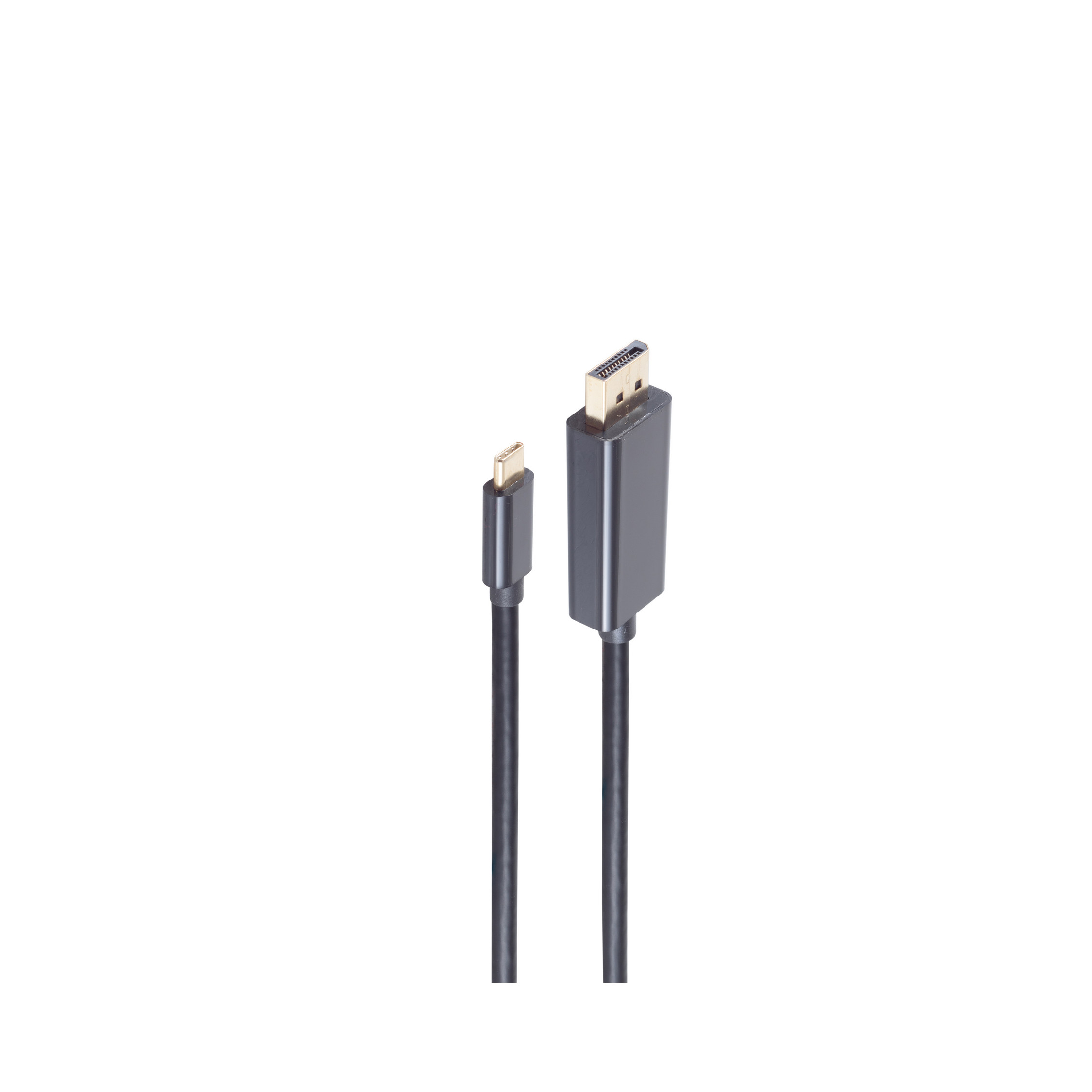 Schwarzes und graues DisplayPort-Kabel und -Anschluss auf weißem Hintergrund.