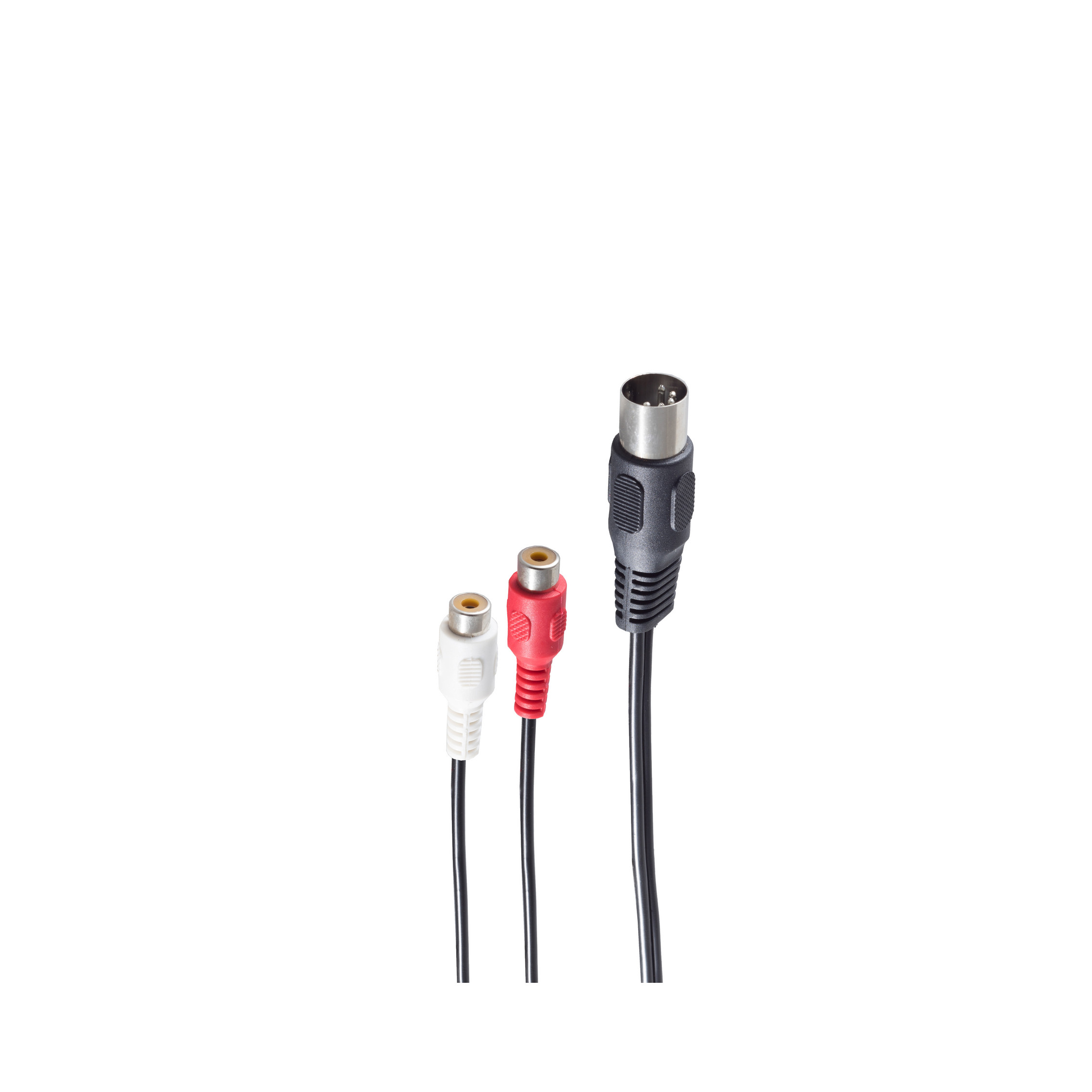 Drei Audiokabel: weiße und rote Cinch- und ein schwarzes DIN-Kabel.