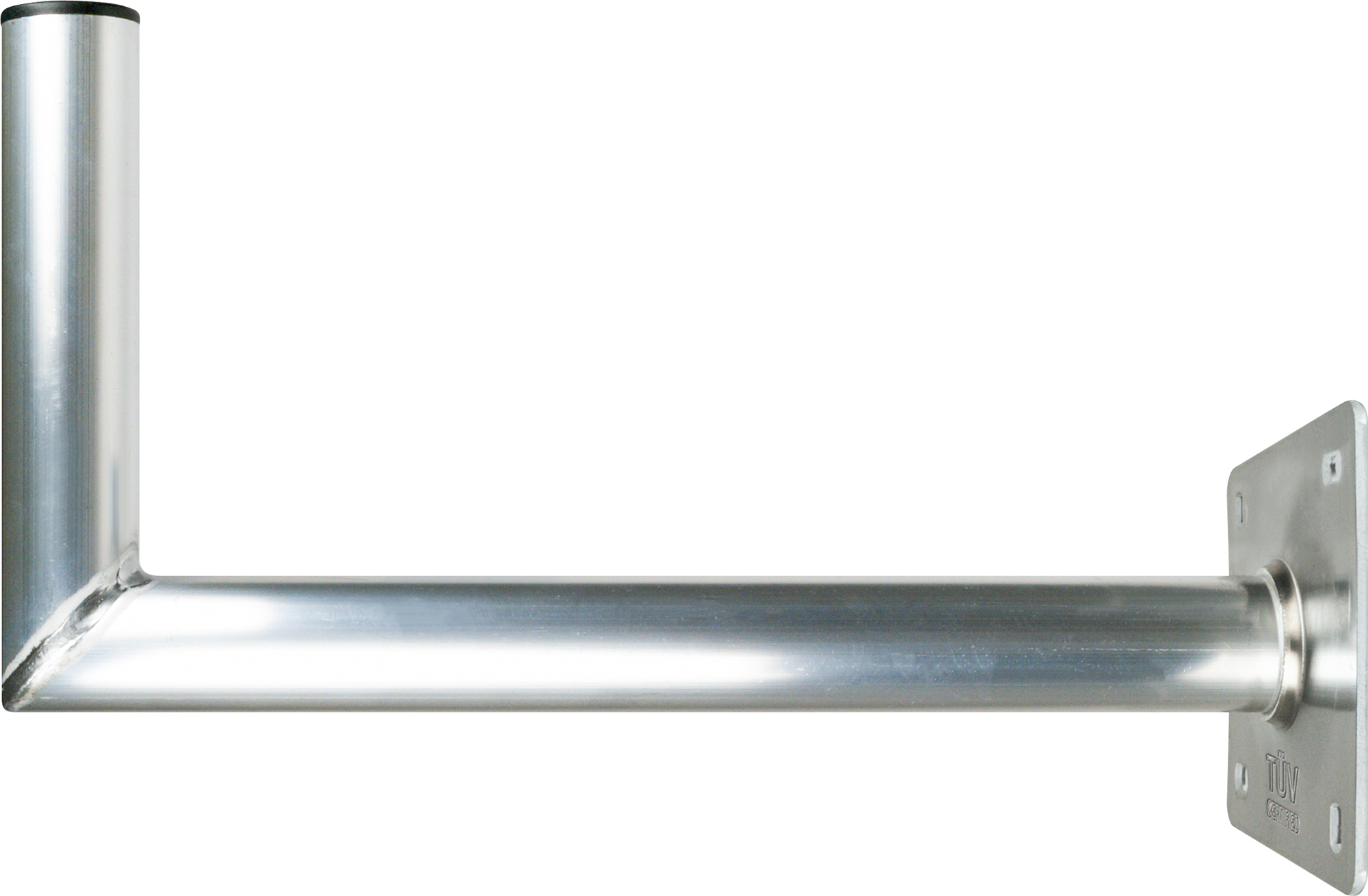 Antennenhalterung aus Aluminium mit horizontalem Balken, quadratischer Basis und Rohr.
