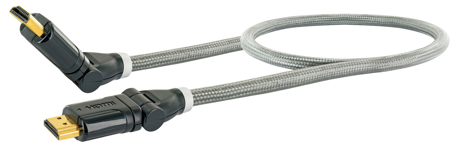Geflochtenes HDMI-Kabel mit Anschlüssen an jedem Ende.