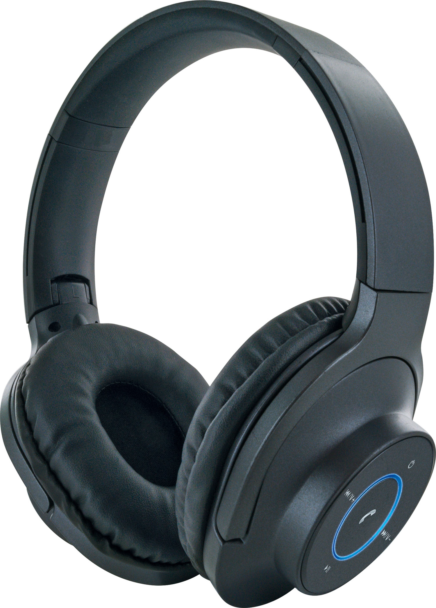 Cuffie nere con grandi padiglioni auricolari e comandi sul lato destro. Sfondo bianco.