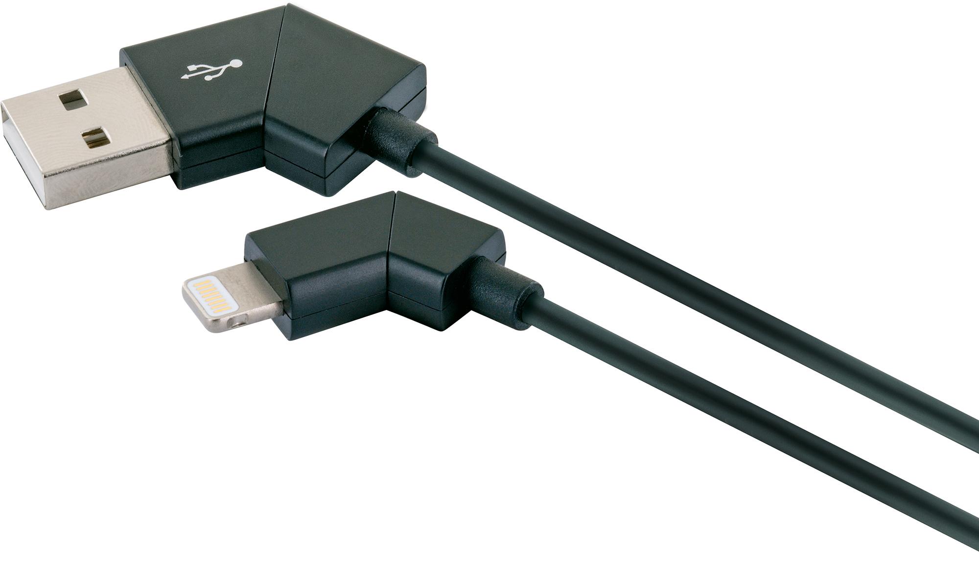 SCHWAIGER -LKW120L 533-, Apple Lightning A Stecker, Ladekabel Schwarz Apple 1,2 Sync drehbar & zu Lightning 2.0 USB m, Stecker