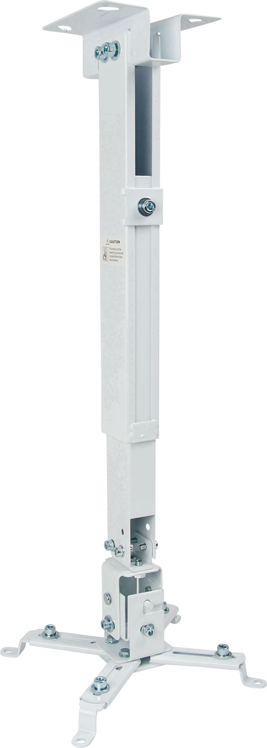 Biały uchwyt do projektora z regulacją wysokości i wspornikami.