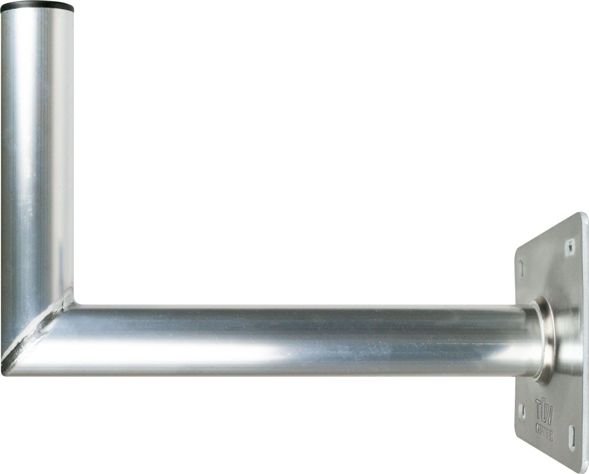 Silberner Metall-Antennenhalter, L-förmig mit quadratischer Basis.