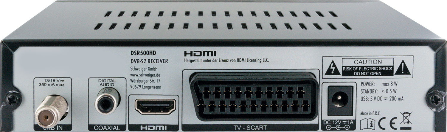 SCHWAIGER -DSR500HD- FULL HD (DVB-S2, to Schwarz) Air Free Satellitenreceiver (FTA)
