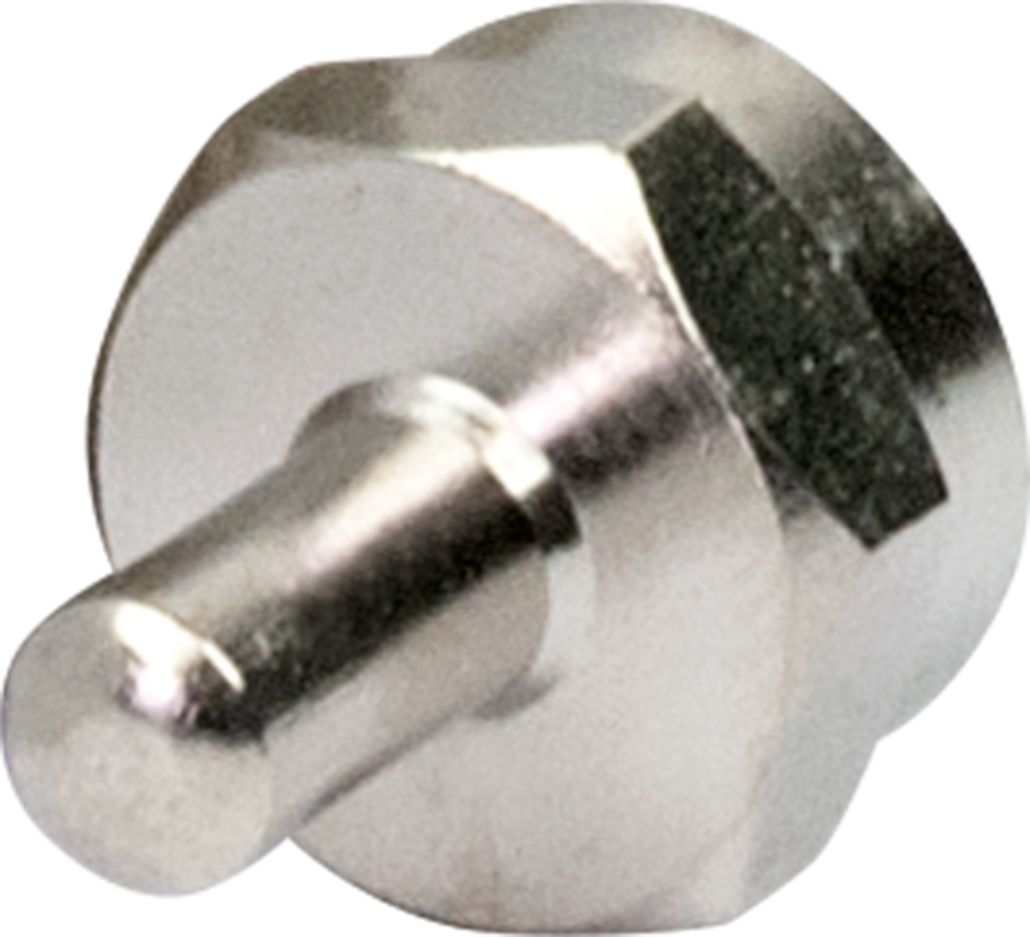 Silberner Metallstift mit rundem Kopf und sechseckiger Basis.