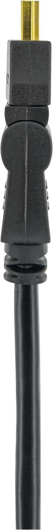 Ein schwarzes Kabel mit einem schwarzen Stecker mit goldfarbener Spitze.