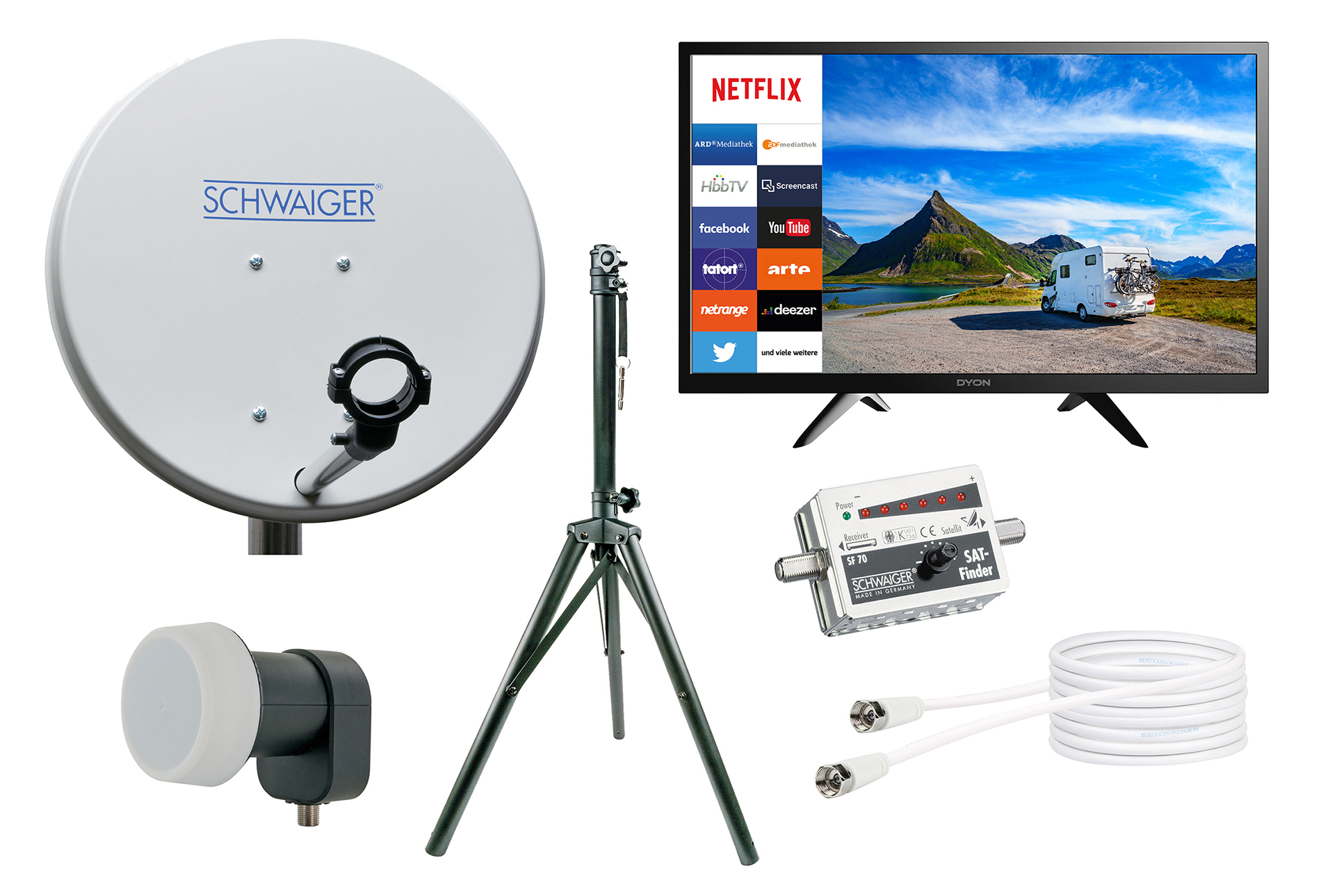 SCHWAIGER -TVSET3- Camping Sat Smart TV vorinstalierten cm, Apps Zoll mit 24 (42 LNB) mit Single Anlage LED