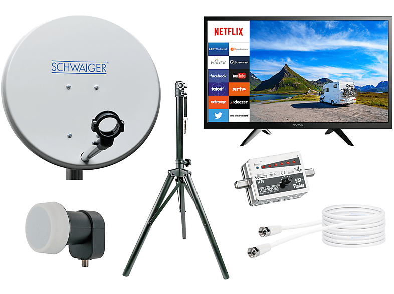 SCHWAIGER -TVSET3- Camping Sat Anlage mit 24 Zoll Smart LED TV mit vorinstalierten Apps (42 cm, Single LNB)
