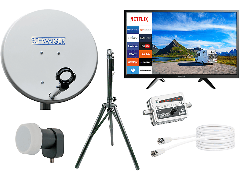 SCHWAIGER -TVSET3- Camping Sat Anlage mit 24 Zoll Smart LED TV mit vorinstalierten Apps (42 cm ...