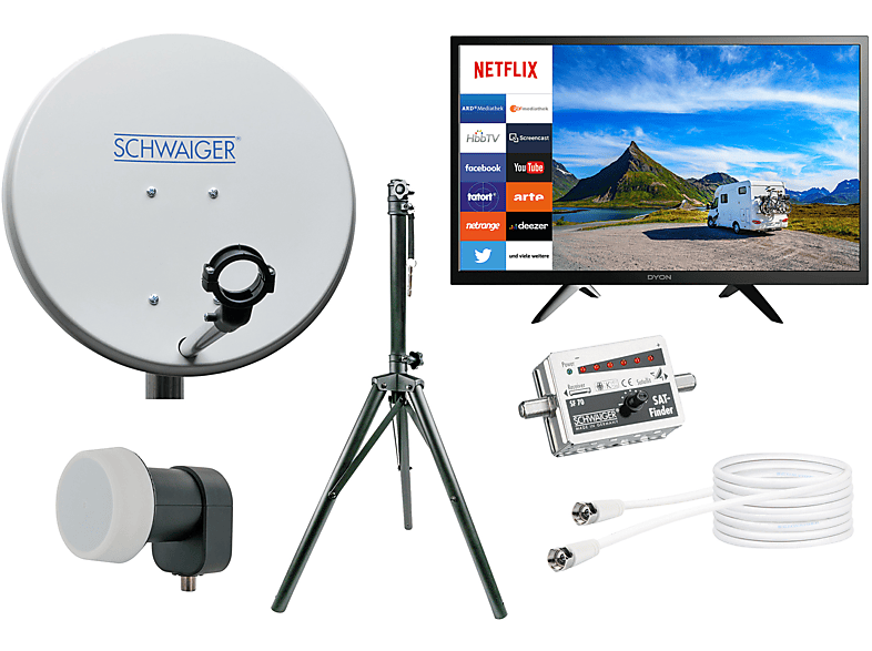 SCHWAIGER -TVSET3- Camping Sat Smart TV vorinstalierten cm, Apps Zoll mit 24 (42 LNB) mit Single Anlage LED