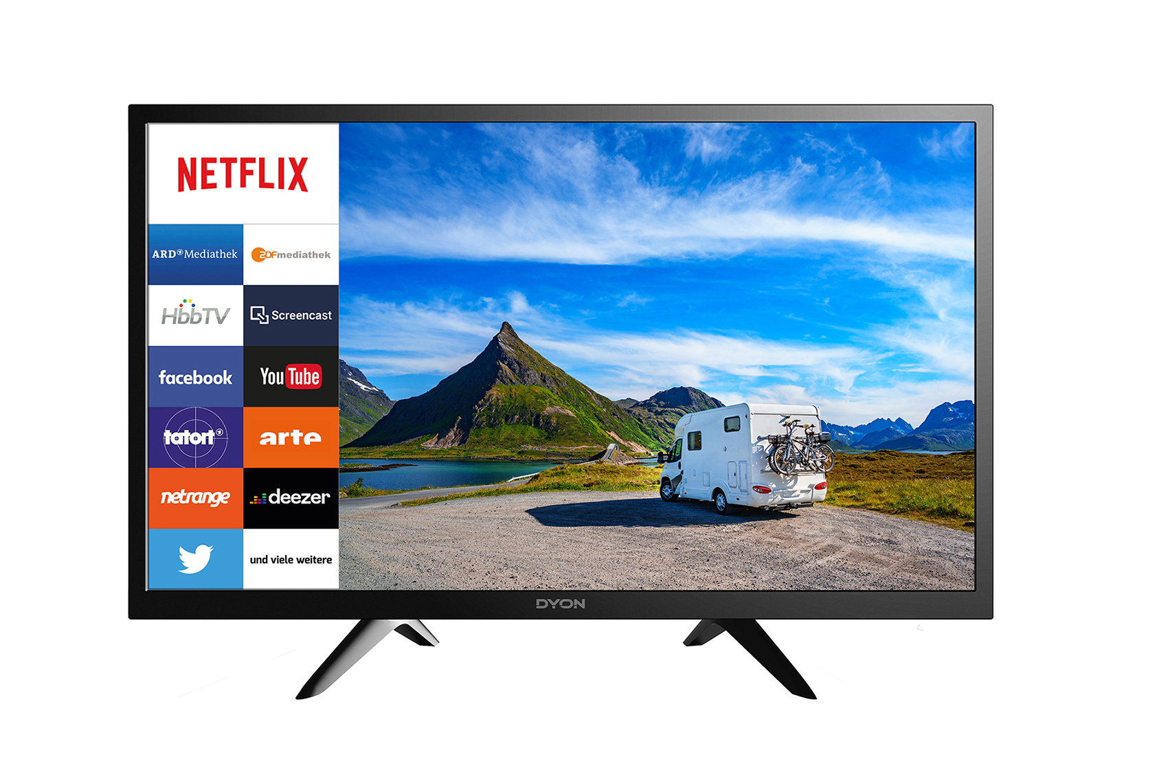 SCHWAIGER -TVSET3- Camping Sat Smart TV vorinstalierten cm, Apps Zoll mit 24 (42 LNB) mit Single Anlage LED