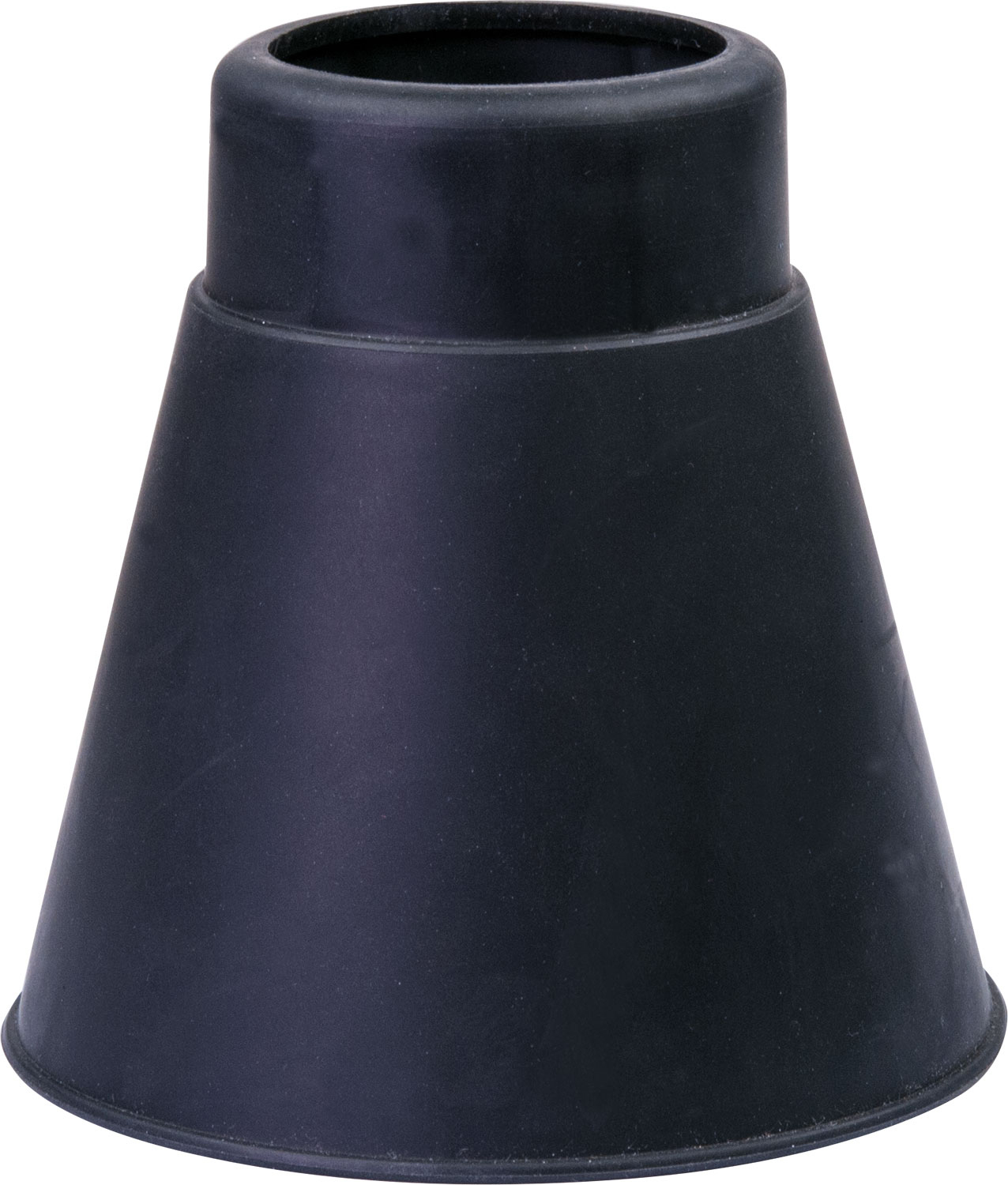 Schwarzes, kegelförmiges Objekt, an der Basis breiter und oben schmaler. Schwarzer Hintergrund.