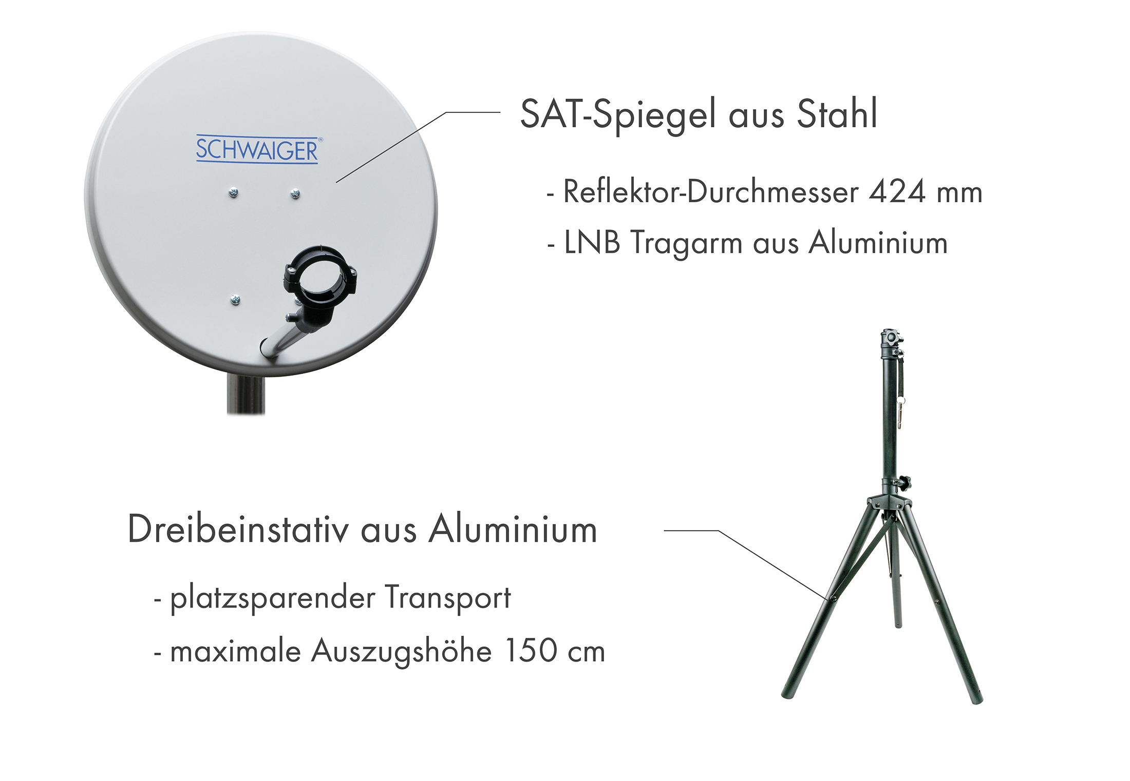 SCHWAIGER -TVSET3- Camping Sat Anlage cm, Single (42 Apps LNB) vorinstalierten mit LED mit TV 24 Smart Zoll
