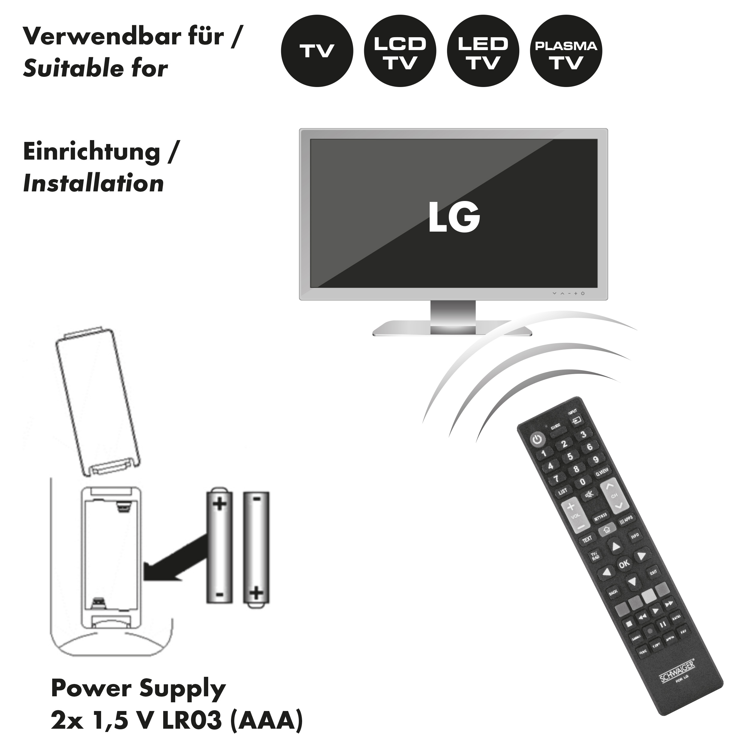 SCHWAIGER -UFB100LG 533- Ersatzfernbedienung für LG TV-Geräte