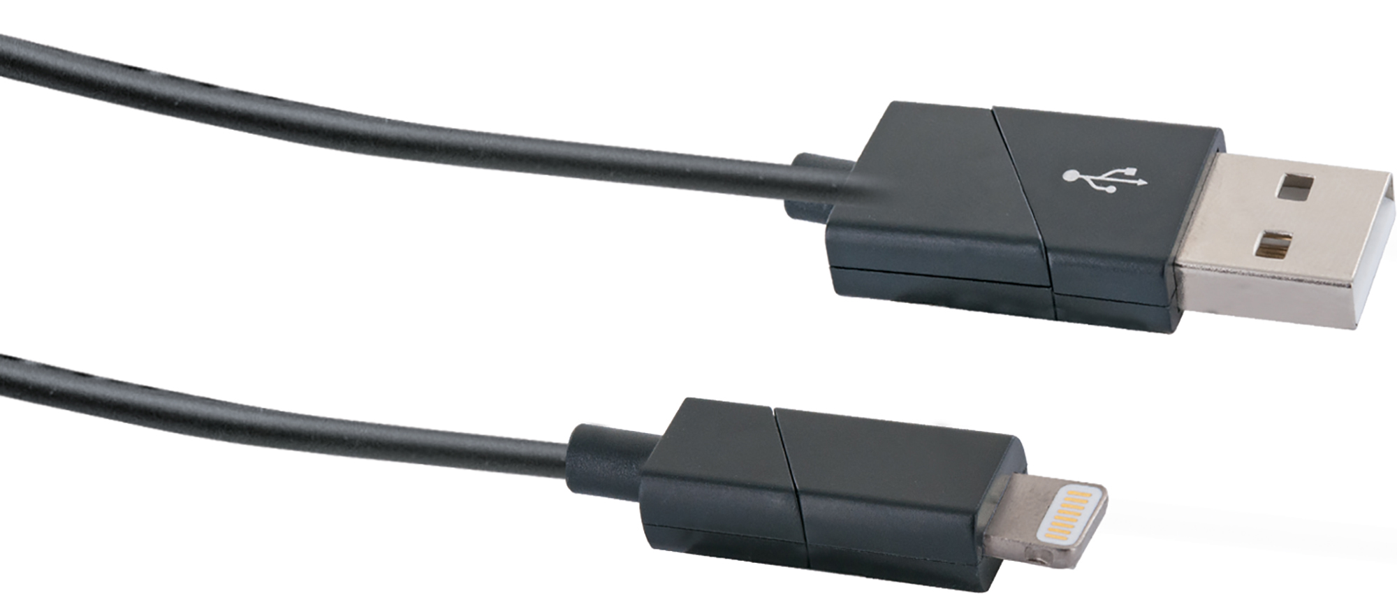 SCHWAIGER -LKW120L 533-, Apple Lightning Ladekabel Schwarz m, Sync Stecker, Apple Lightning & USB 1,2 A zu drehbar Stecker 2.0