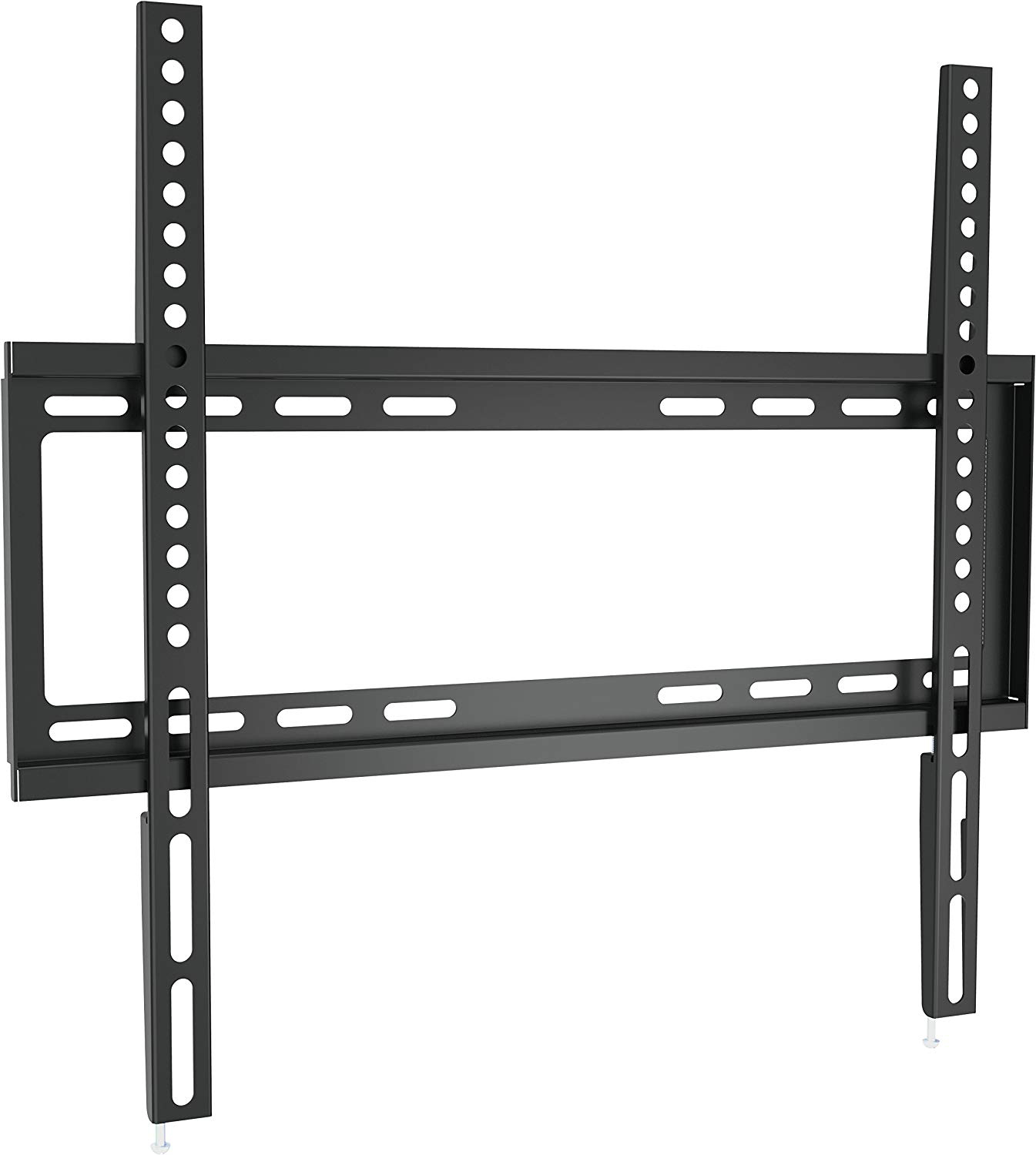 Schwarze TV-Wandhalterung mit vertikalen und horizontalen Metallstützen.