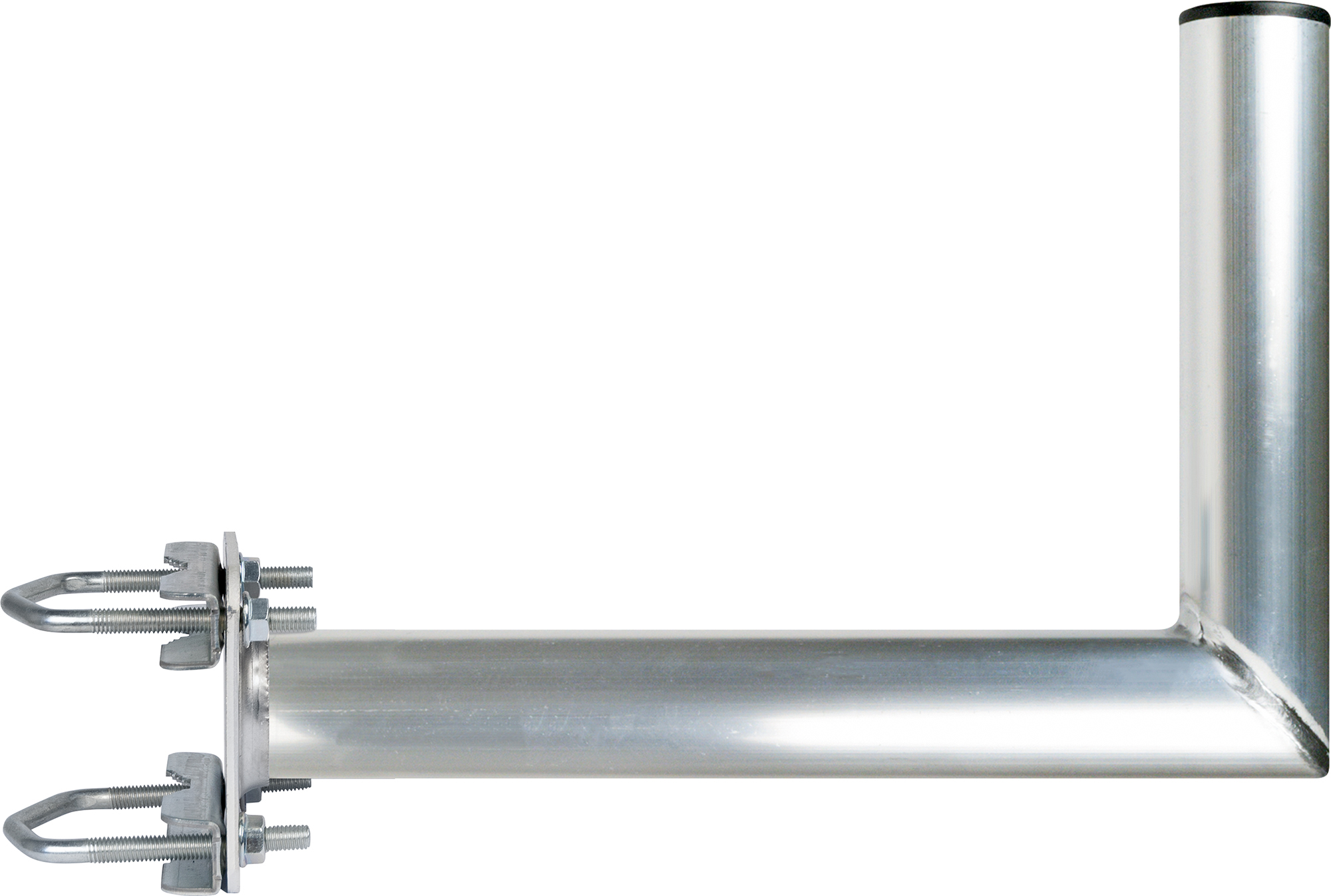 Aluminium-Satellitenantennen-Montagearm mit Halterungen, auf weißem Hintergrund.