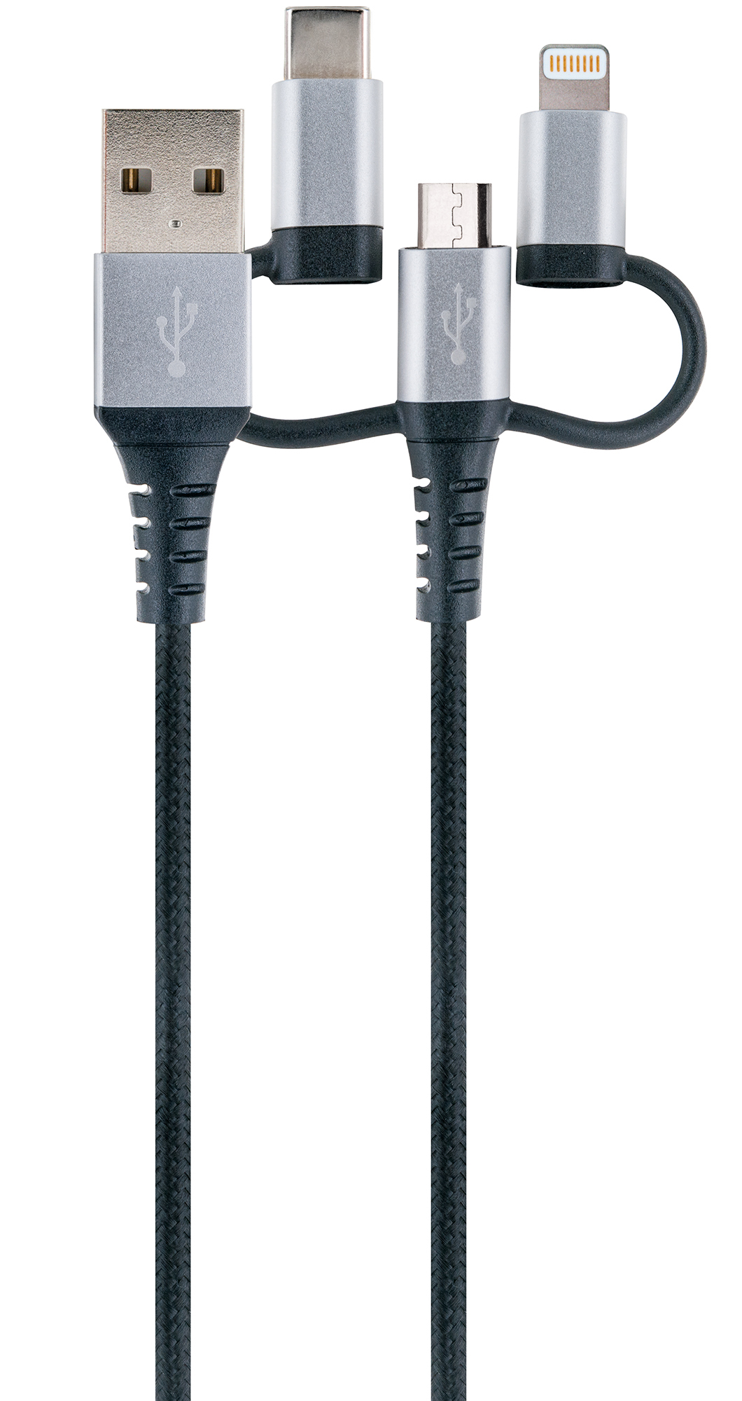3-in-1 2.0 Lightning -LKU100 A Schwarz/Silber SCHWAIGER 533-, & C, Ladekabel | Stecker Micro m, zu USB 3.1 USB B 1,5 USB | Sync
