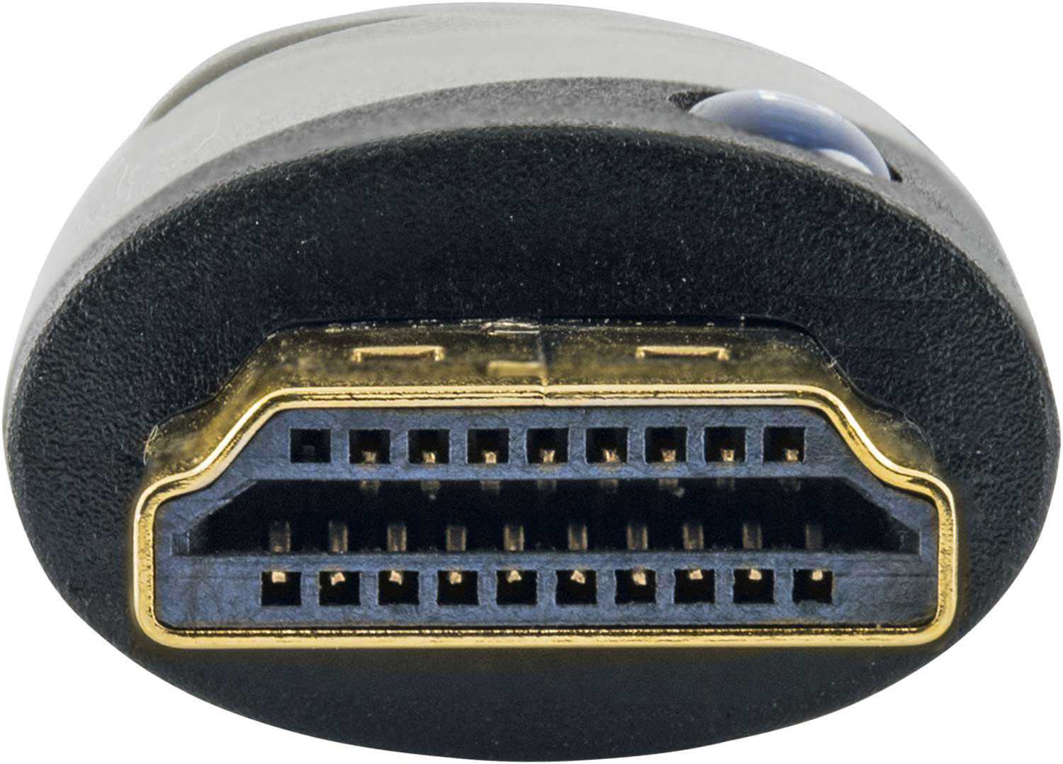 Ein HDMI-Anschluss mit goldfarbenen Pins und schwarzem Gehäuse.
