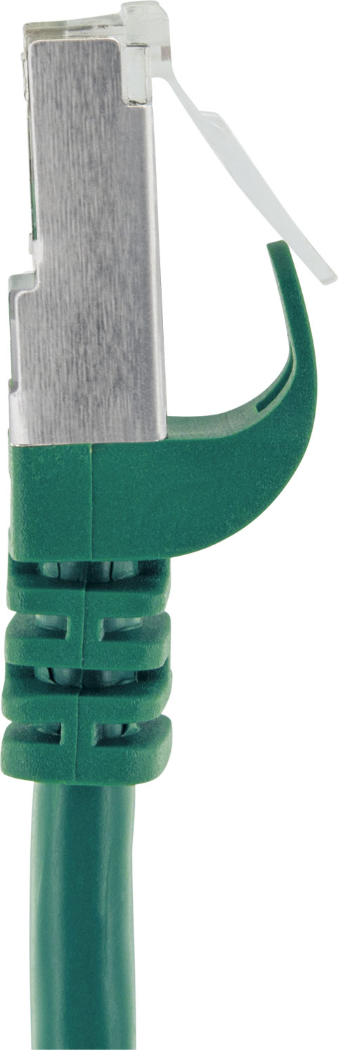 Grüner Netzwerkkabelanschluss mit grünem Kabel, Nahaufnahme.