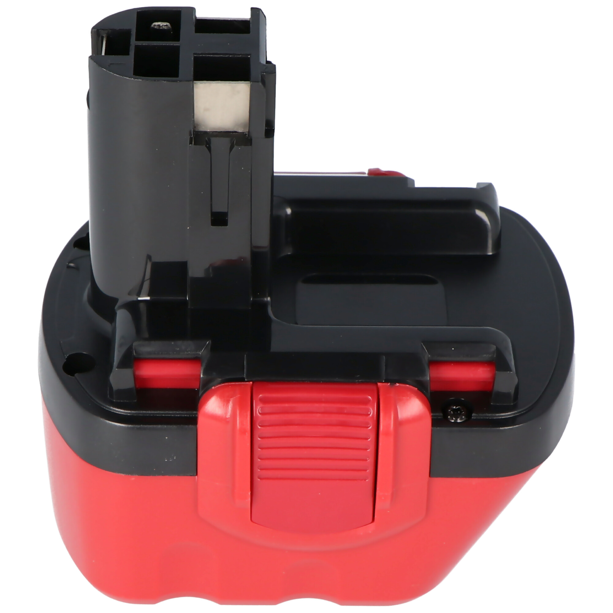 Ein roter und schwarzer Elektrowerkzeug-Akku.